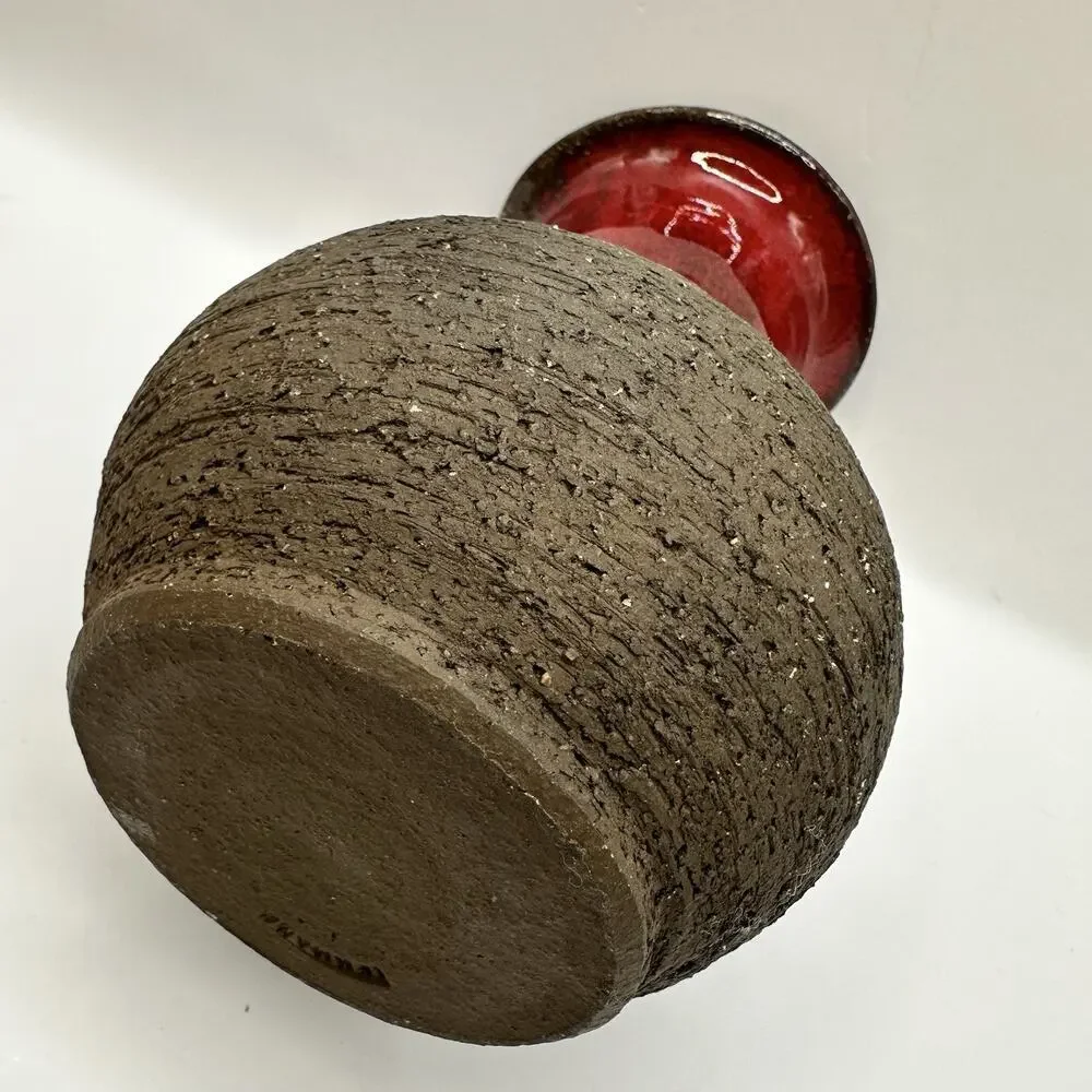 Lehmann Keramik Vase Fat Lava Mid Century Denmark Red Glaze Chamotte Fireclay